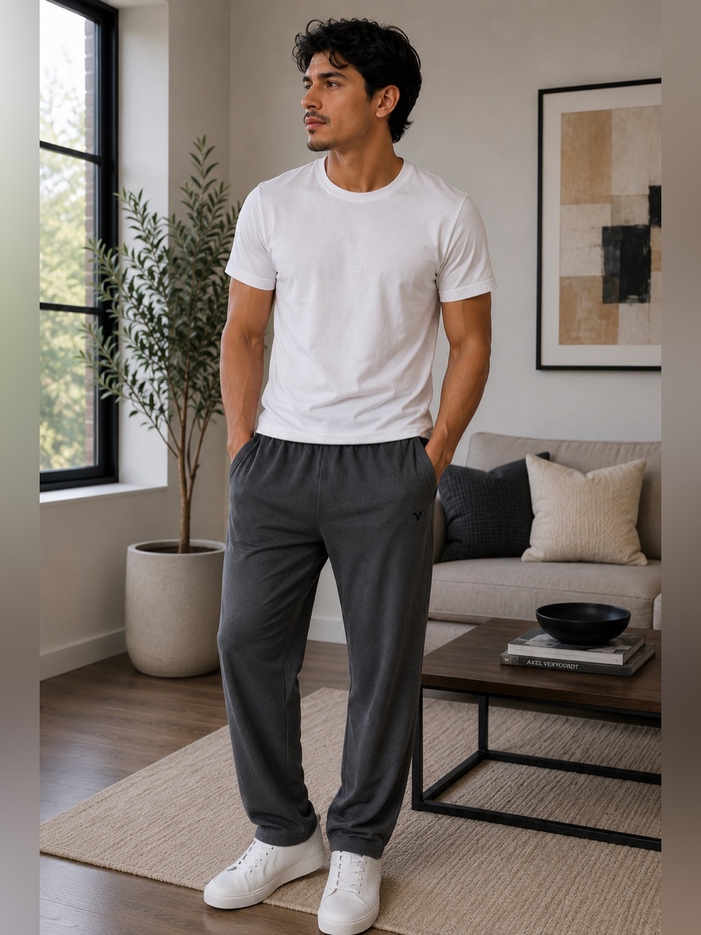 New Emporio Armani Logo Sweatpant Men's 3XL Gray Knit Modal Trousers